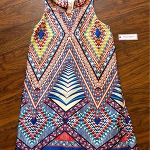 NWT Bisou Bisou Michele Bohbot Colorful Geometric Print Twist Back Dress Size 4